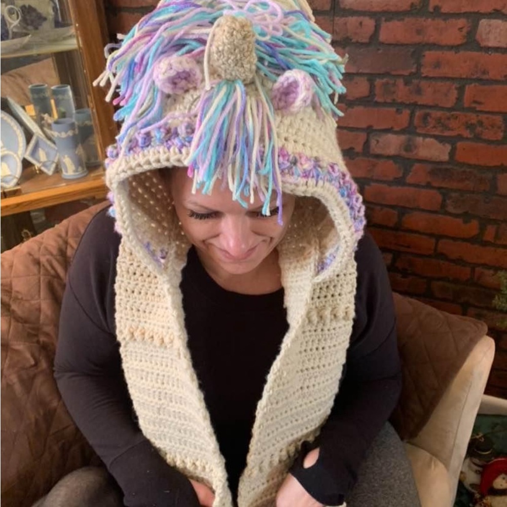 Whimsical Unicorn Hooded Scarf for Kids - Cream and Pastel